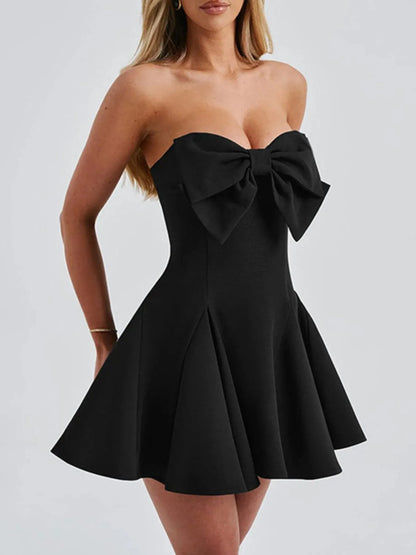 Bow Tube A-Line Mini Dress Black