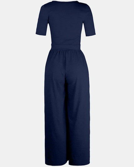 Scoop Neck Short Sleeve Jumpsuit