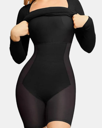 Basic Bae Full Size Built-In Shapewear Square Neck Long Sleeve Dress