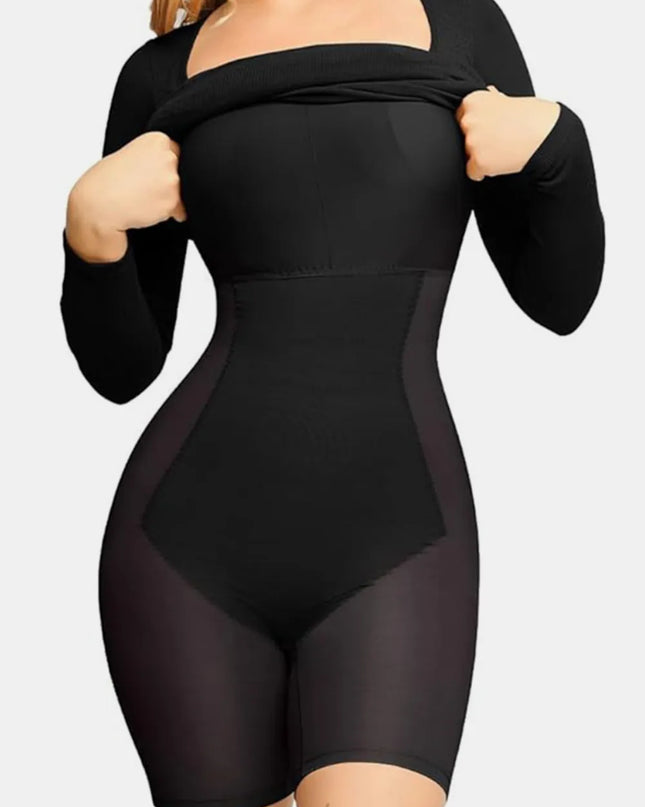 Basic Bae Full Size Built-In Shapewear Square Neck Long Sleeve Dress