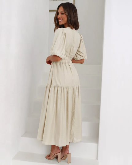 Tiered Surplice Half Sleeve Midi Dress