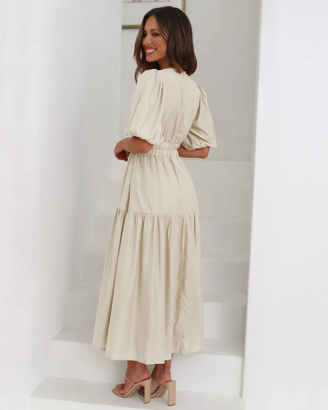 Tiered Surplice Half Sleeve Midi Dress