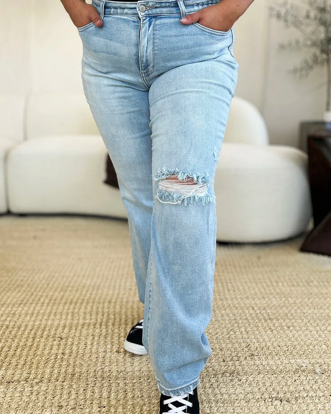 Judy Blue Full Size High Waist Distressed Straight Jeans
