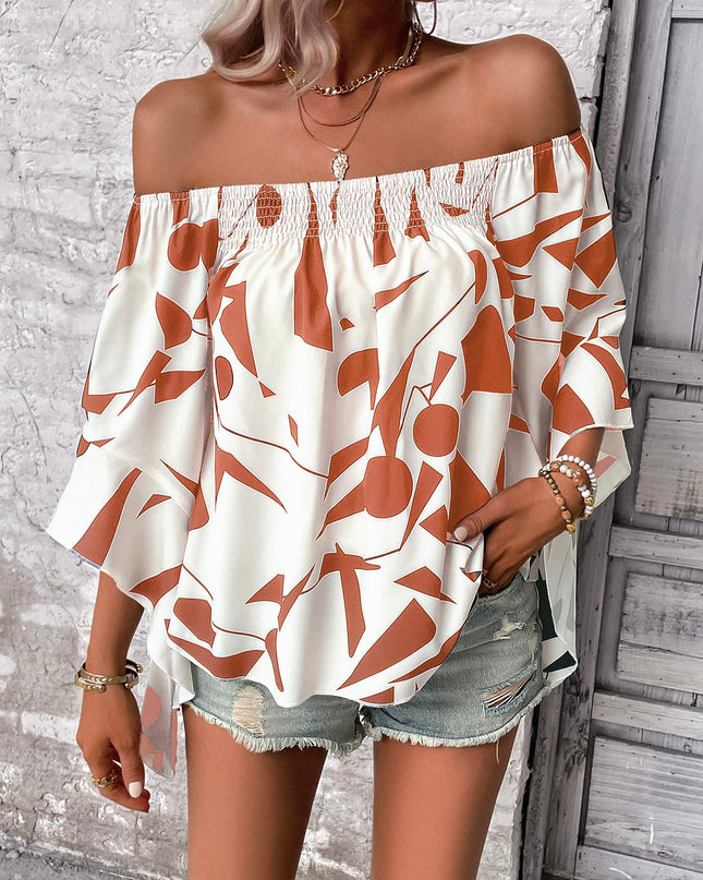 Printed Off-Shoulder Bell Sleeve Blouse