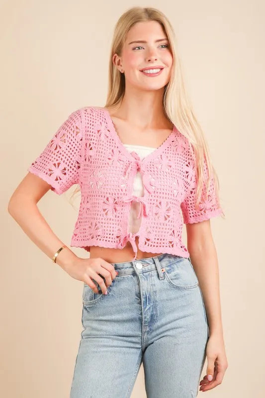 VERY J Front Tie Crochet Crop Top