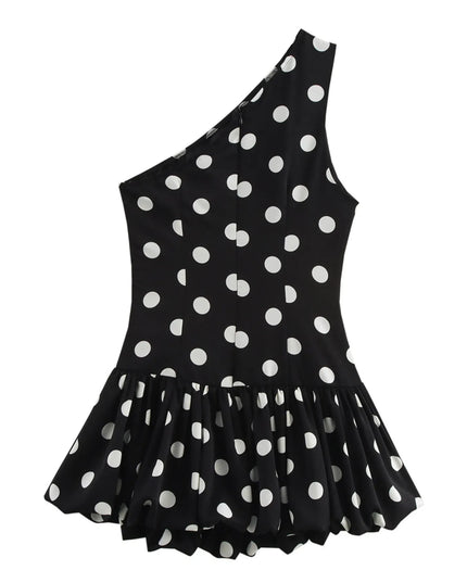 One-Shoulder Polka Dot Mini Dress