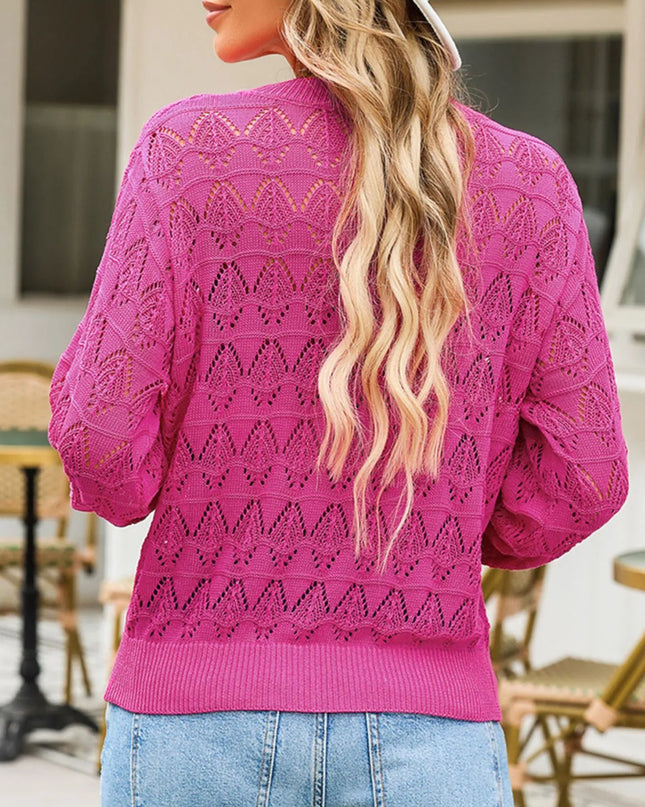 Openwork Button Up Cardigan