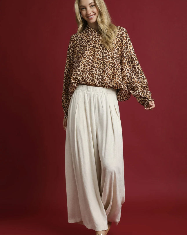 Umgee Leopard Print Balloon Sleeve Blouse