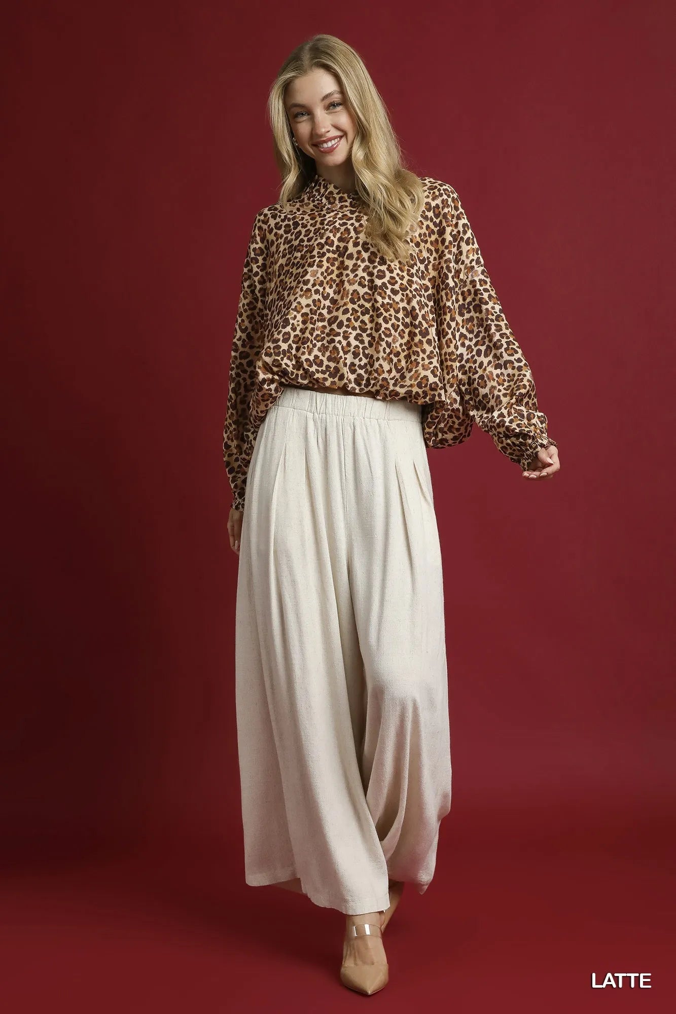 Umgee Leopard Print Balloon Sleeve Blouse