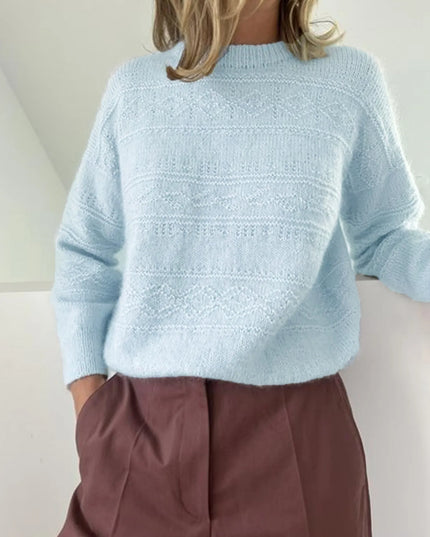 Round Neck Long Sleeve Sweater Light Blue