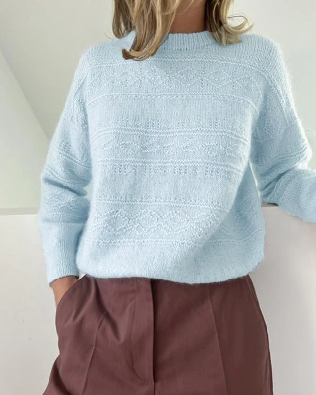Round Neck Long Sleeve Sweater Light Blue