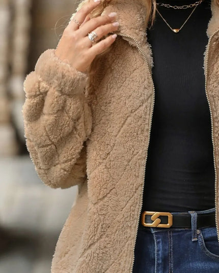 Fuzzy Pocketed Zip Up Jacket