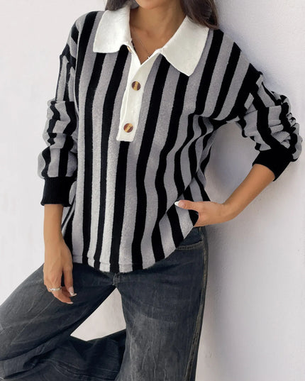 Striped Button Front Long Sleeve Sweater