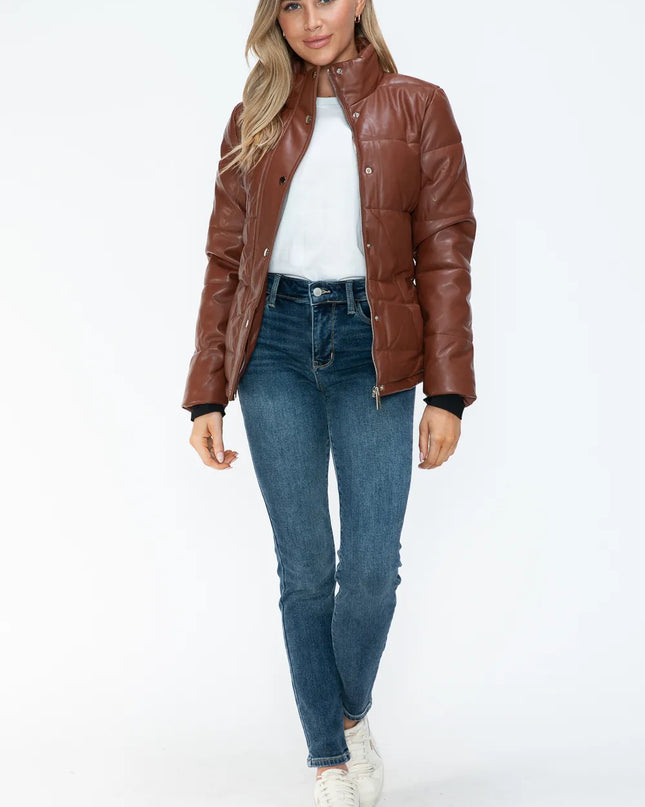 YMI Pocketed Zip Up Turtleneck Puffer Jacket