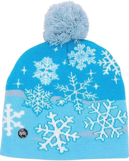 Autumn And Winter Fashion Christmas Hat Colorful Luminous Warm Adult With Ball Hat Christmas LED Light Knitted Hat Big Snowflake