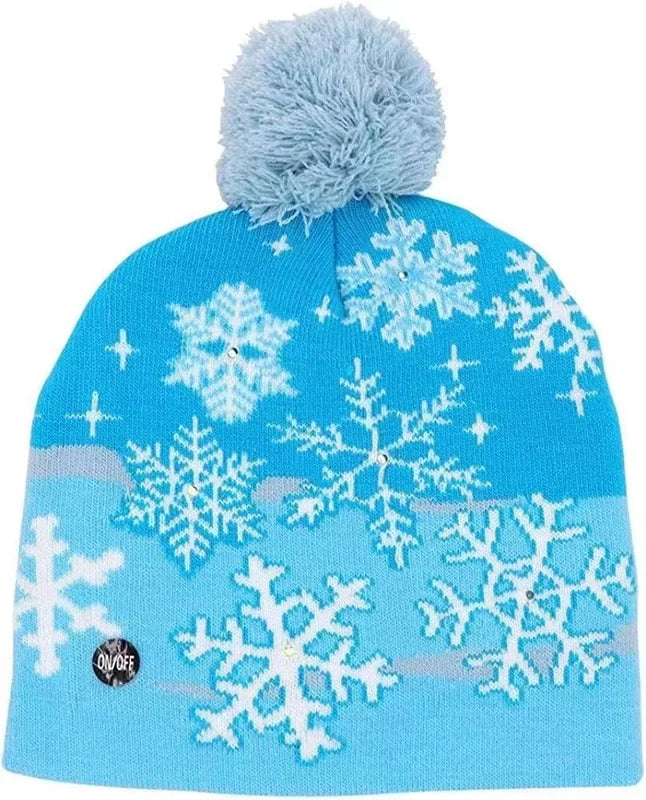 Autumn And Winter Fashion Christmas Hat Colorful Luminous Warm Adult With Ball Hat Christmas LED Light Knitted Hat