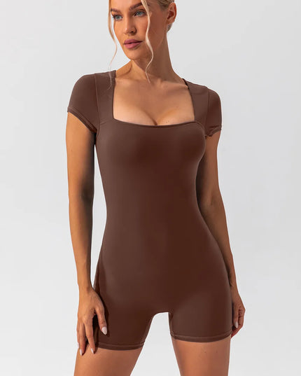 Square Neck Cap Sleeve Active Romper 
