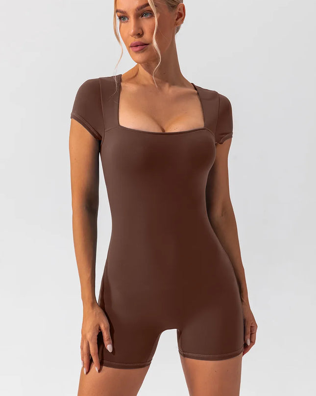 Square Neck Cap Sleeve Active Romper 