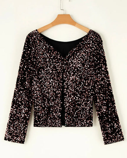 Sequin Round Neck Long Sleeve Blouse