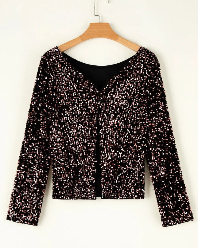 Sequin Round Neck Long Sleeve Blouse