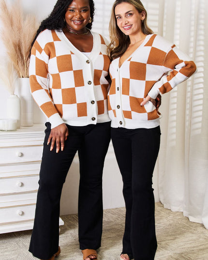 Angel Wings Double Take Button-Up V-Neck Dropped Shoulder Cardigan Camel