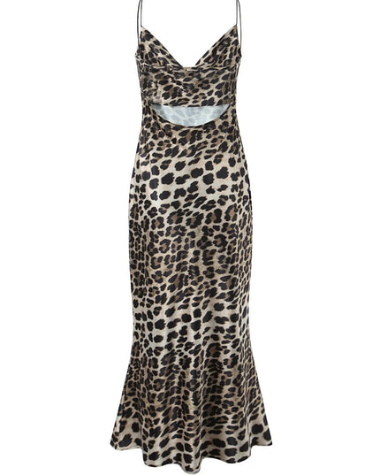 Leopard Print Satin Maxi Dress