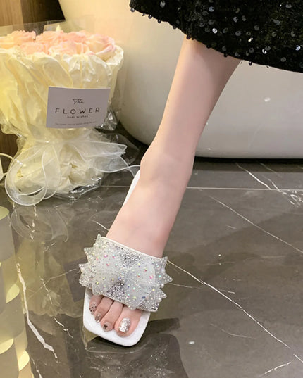 Rhinestone Embellished Flats Slip-On Sandals 