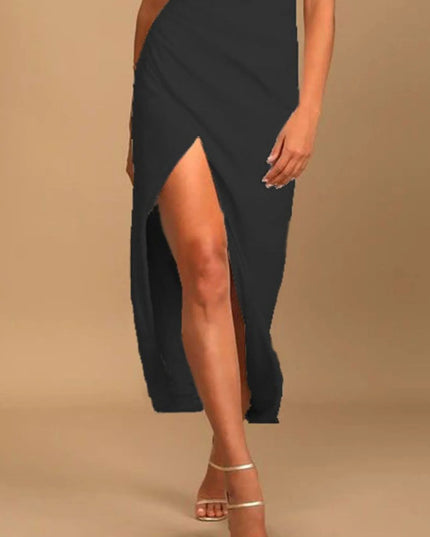 Split Asymmetrical Neck Midi Dress