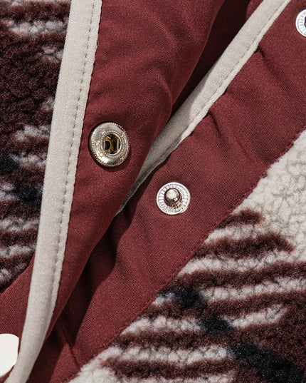 Plaid Buttoned Stand Collar Fleece Jacket