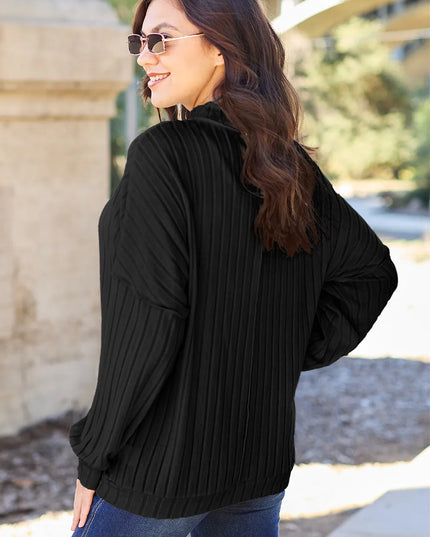 Basic Bae Full Size Ribbed Exposed Seam Mock Neck Knit Top