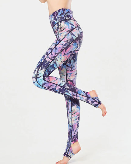 Printed Wide Waistband Active Leggings with Stirrups 
