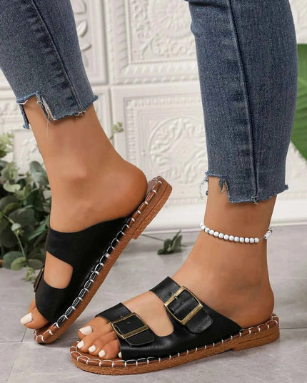 Double Buckle Strap Flat Sandals