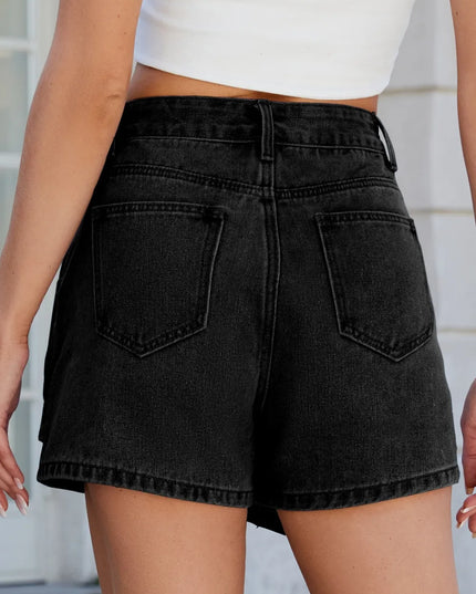 Asymmetrical Denim Skort with Pockets