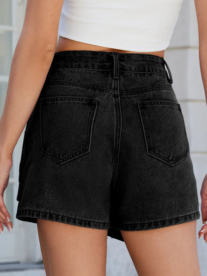 Asymmetrical Denim Skort with Pockets