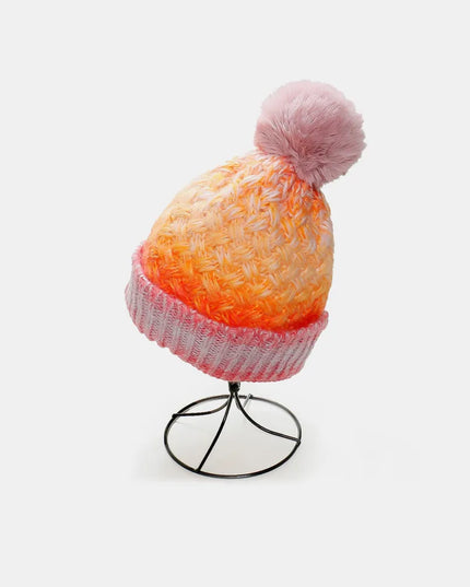 Gradient Knit Hat with Pompom Orange One Size