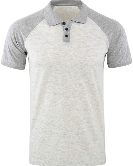 Men's Casual Raglan Sleeve Two-Tone Polo Shirt Gray