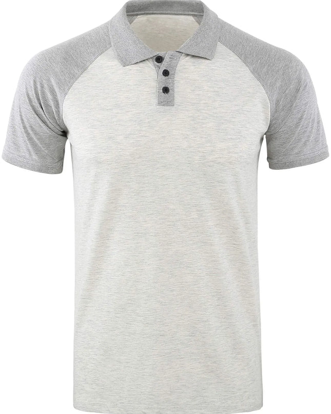 Men's Casual Raglan Sleeve Two-Tone Polo Shirt Gray