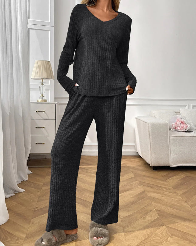 Ribbed Long Sleeve Top and Pants Lounge Set