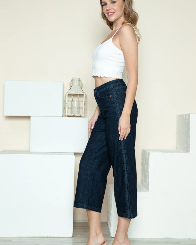 Judy Blue Full Size Side Seam Braid Detail Crop Wide Leg Jeans