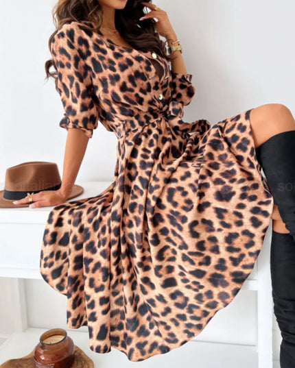 Printed Tie Waist Midi Dress 