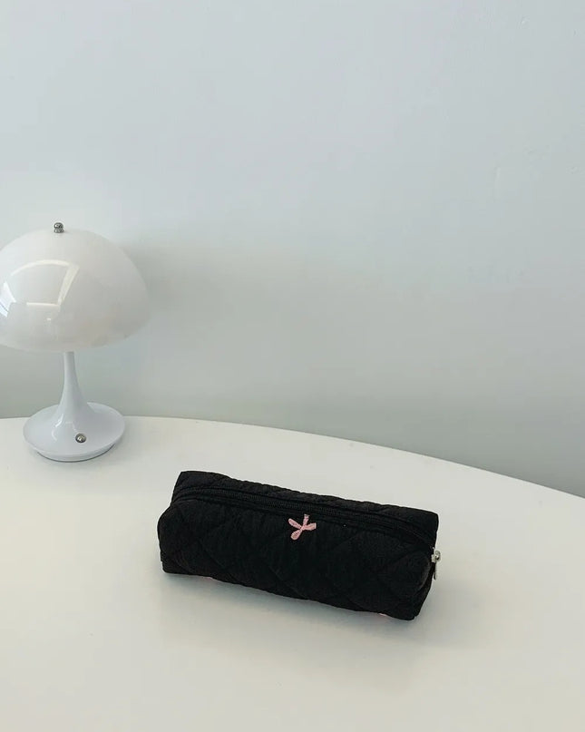 Bow Embroidered Quilted Storage Bag