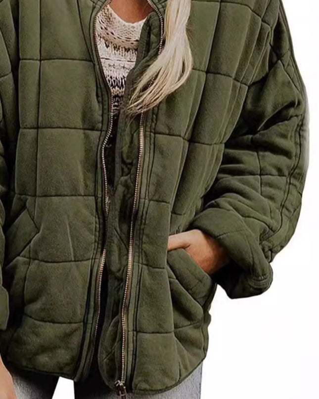 Full Size Zip Up Quilted Bomber Jacket Plus Size