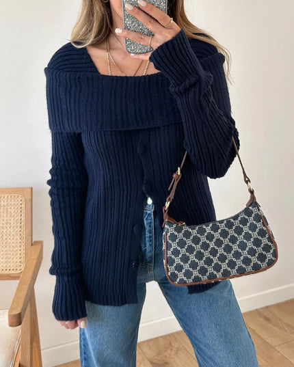 Textured Slit Front Long Sleeve Knit Top