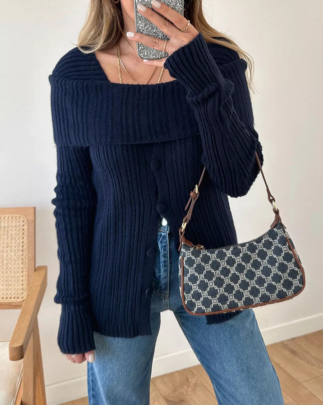 Textured Slit Front Long Sleeve Knit Top