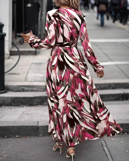 Printed Surplice Long Sleeve Maxi Dress