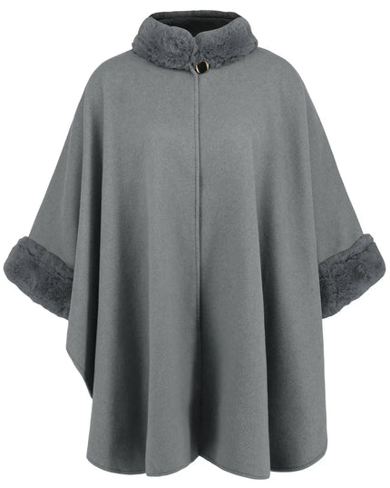Fuzzy Trim Long Sleeve Poncho