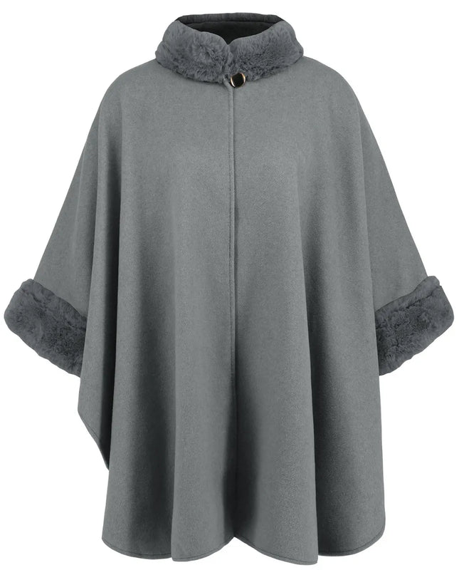 Fuzzy Trim Long Sleeve Poncho