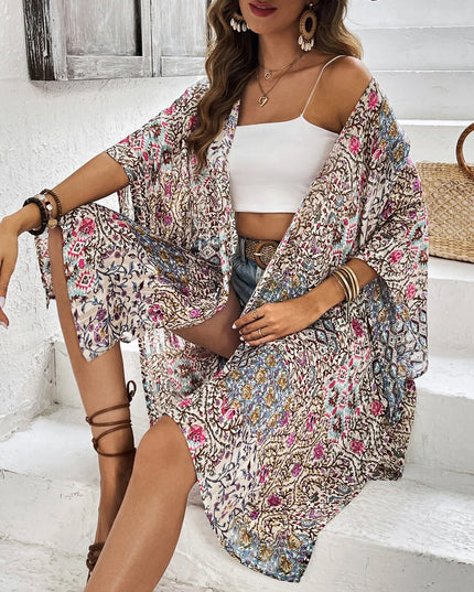 Floral Print Open Front Cover Up