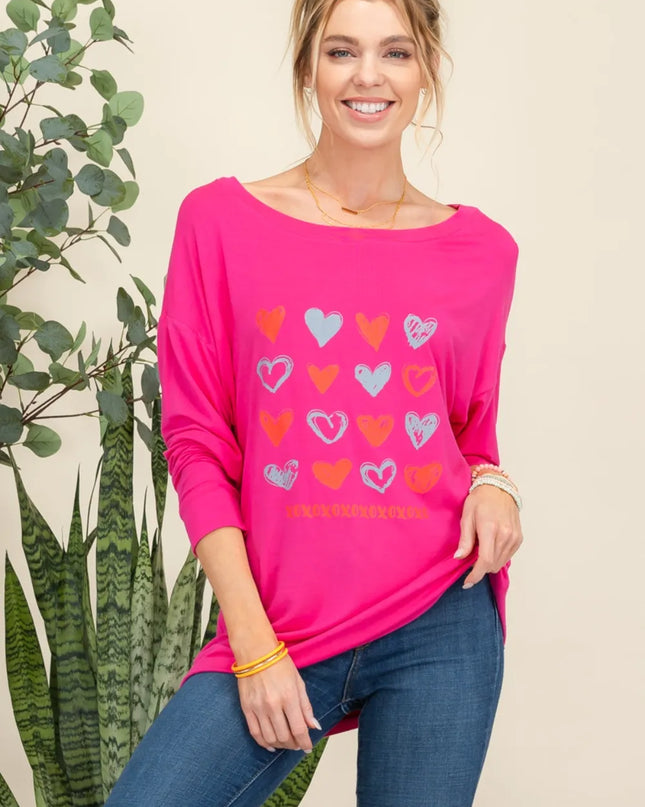 Celeste Full Size Heart Graphic Long Sleeve T-Shirt FUCHSIA