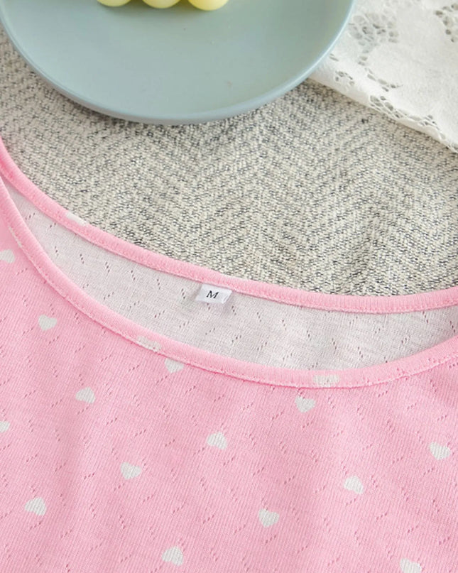 Polka Dot Round Neck Top and Pants Lounge Set